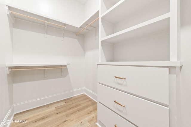 walk in closet with light wood-style flooring