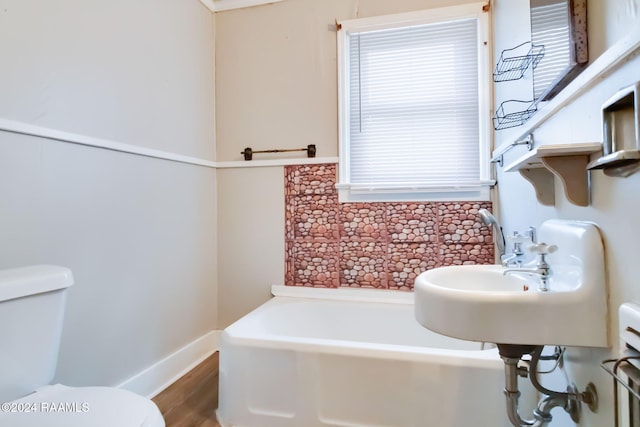 bathroom with hardwood / wood-style flooring and toilet