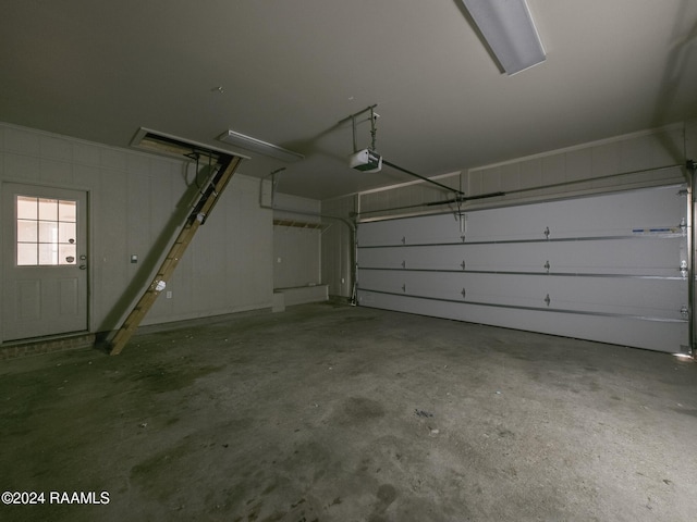 garage with a garage door opener