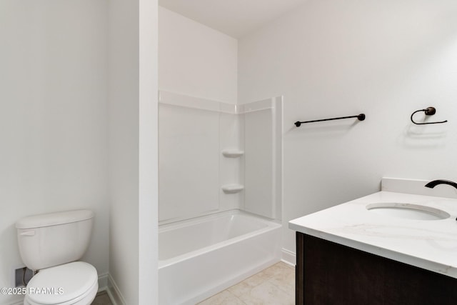 full bathroom featuring vanity, toilet, and washtub / shower combination