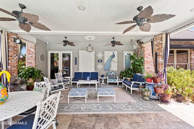 view of patio / terrace featuring ceiling fan and an outdoor hangout area