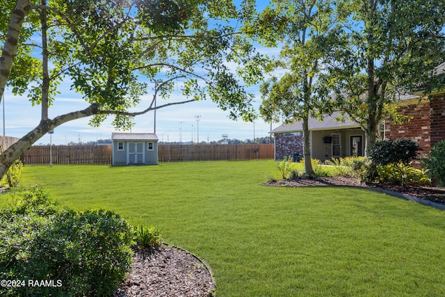 view of yard with a storage unit