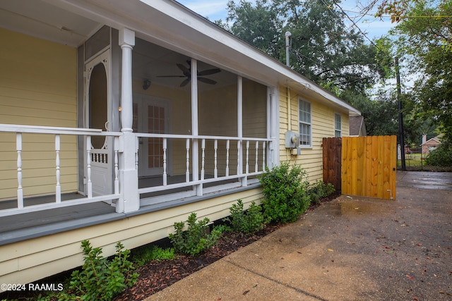 view of home's exterior featuring ceiling fan