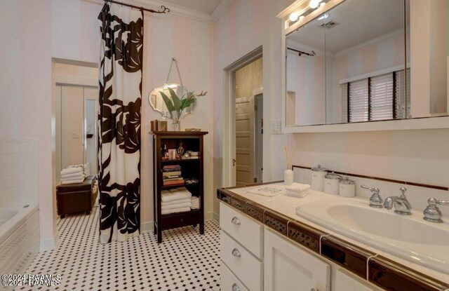 1015 Lee Ave, Lafayette, LA 70501 - bathroom featuring vanity, a bathtub, crown molding, and baseboards