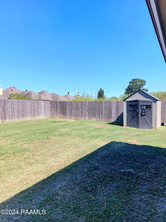 view of yard with a storage unit