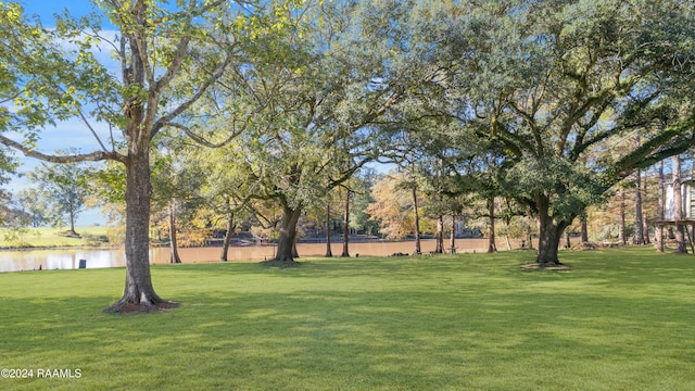 view of yard with a water view