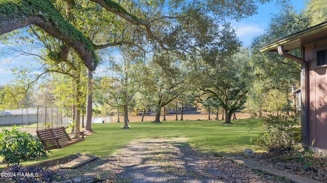 view of yard with a water view