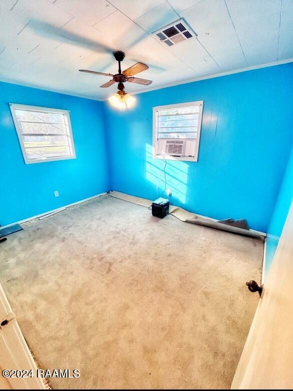 spare room featuring carpet flooring and ceiling fan