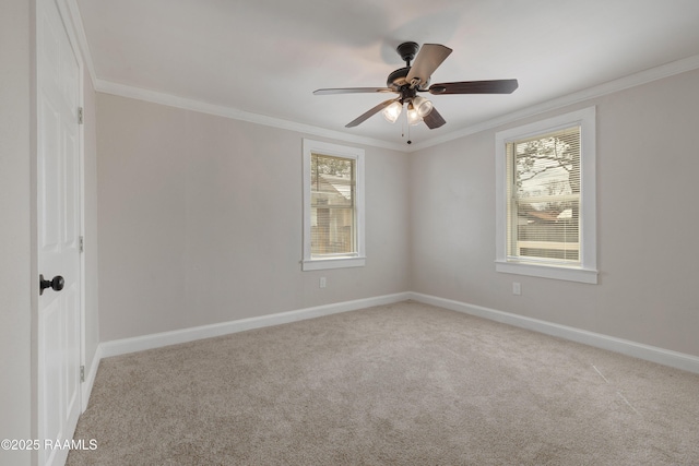 empty room with carpet flooring, plenty of natural light, and crown molding