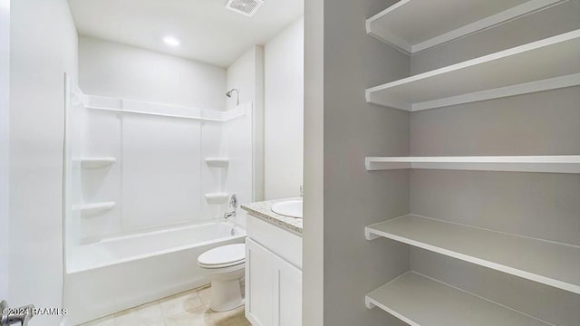 full bathroom with vanity, shower / bath combination, and toilet