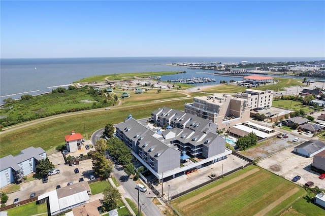 aerial view featuring a water view