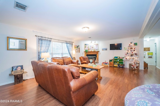 living room with light hardwood / wood-style flooring