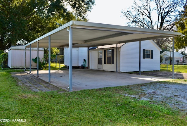 view of car parking featuring a yard and a carport