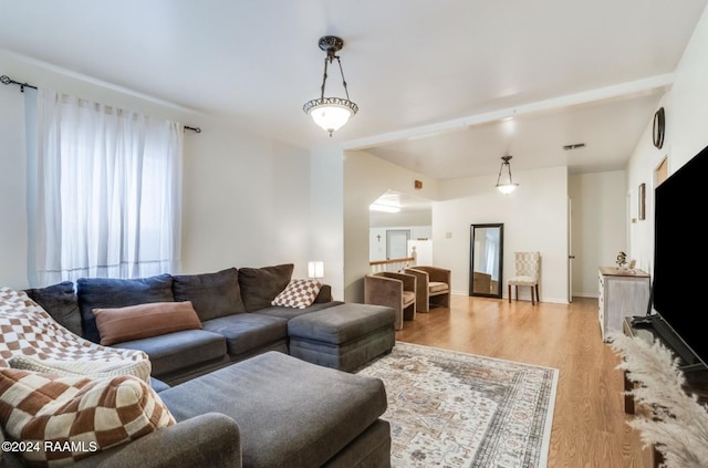 living room with light hardwood / wood-style floors