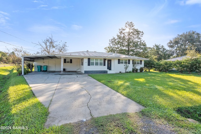 single story home with a carport and a front yard