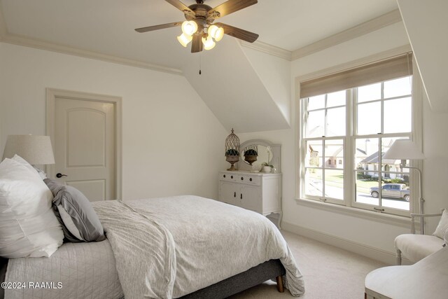 312 Shinnecock Hills Dr, Broussard, LA 70518 - bedroom with carpet flooring, crown molding, a ceiling fan, baseboards, and lofted ceiling