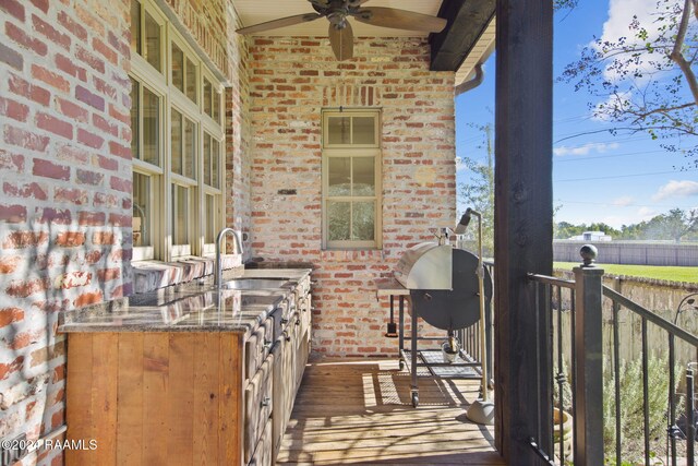 312 Shinnecock Hills Dr, Broussard, LA 70518 - view of patio / terrace with a sink, a ceiling fan, and a grill