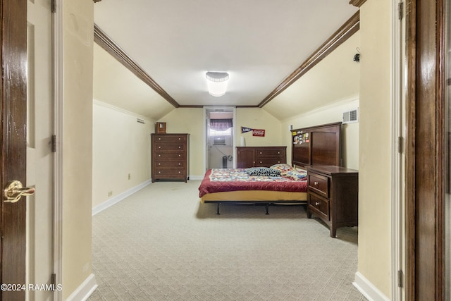 1412 US Highway 167, Abbeville, LA 70510 - bedroom featuring light colored carpet, baseboards, lofted ceiling, and ornamental molding