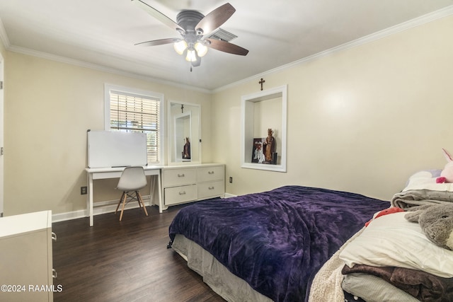 1412 US Highway 167, Abbeville, LA 70510 - bedroom featuring crown molding, wood finished floors, a desk, baseboards, and a ceiling fan