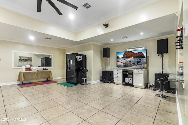1412 US Highway 167, Abbeville, LA 70510 - living room with light tile patterned floors, ceiling fan, ornamental molding, baseboards, and recessed lighting