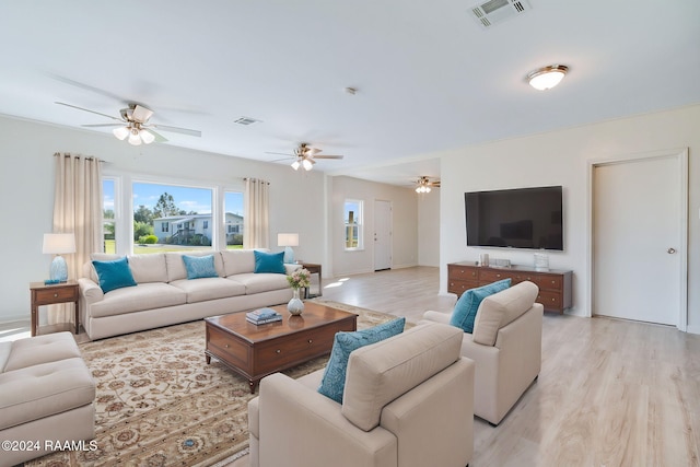 living room with light wood-type flooring