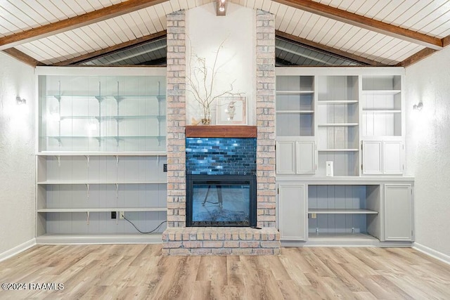 unfurnished living room with lofted ceiling with beams and light hardwood / wood-style flooring