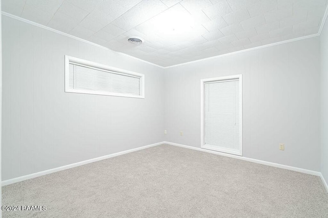 carpeted empty room with crown molding