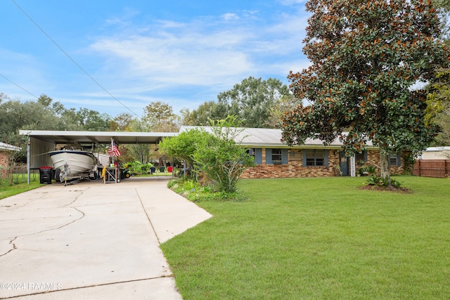 ranch-style home with a front lawn and a carport