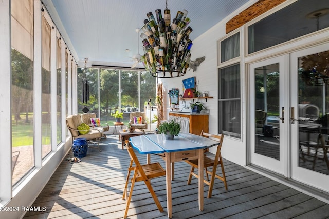 sunroom featuring french doors