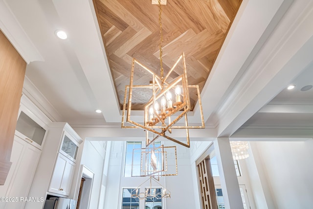 room details with a notable chandelier and recessed lighting