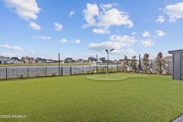 view of yard with a water view