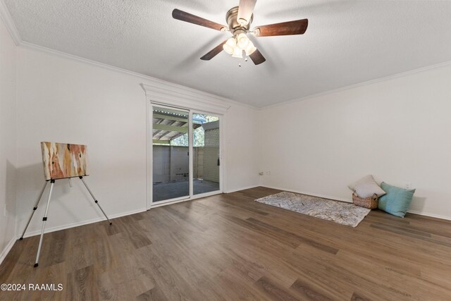 1316 Dulles Dr Apt H, Lafayette, LA 70506 - unfurnished room featuring wood finished floors, ceiling fan, ornamental molding, baseboards, and a textured ceiling
