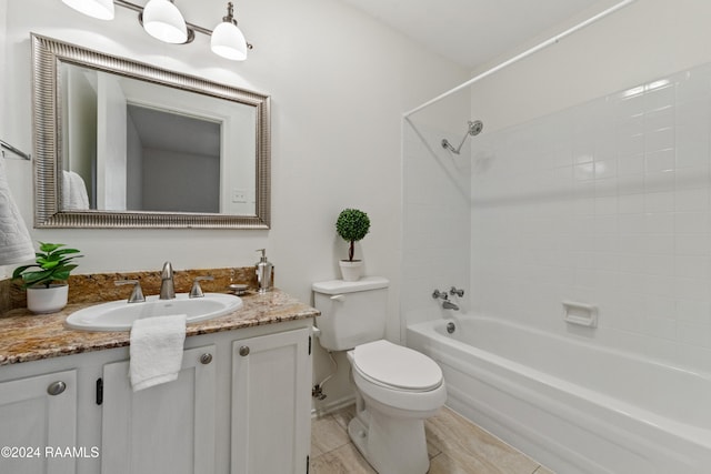 full bathroom with shower / tub combination, tile patterned flooring, vanity, and toilet