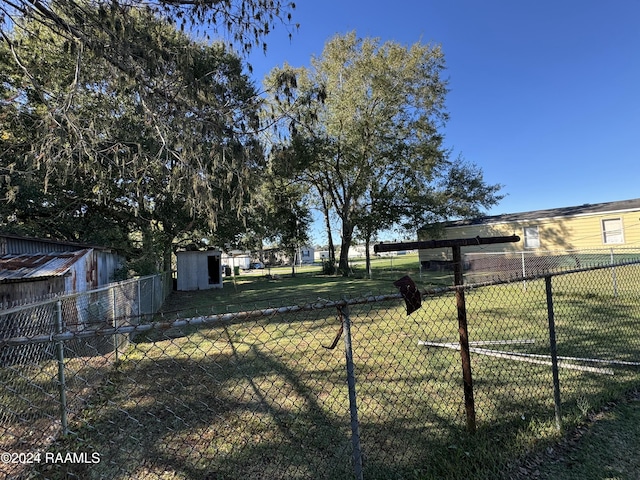 view of yard featuring a storage shed