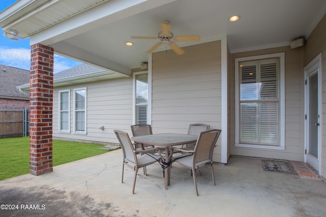 view of patio featuring ceiling fan