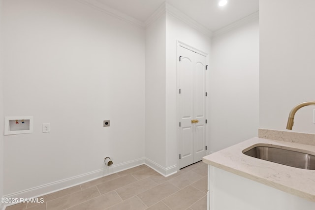 407 Sunshine Rise Dr, Broussard, LA 70518 - washroom with electric dryer hookup, washer hookup, ornamental molding, and light tile patterned floors