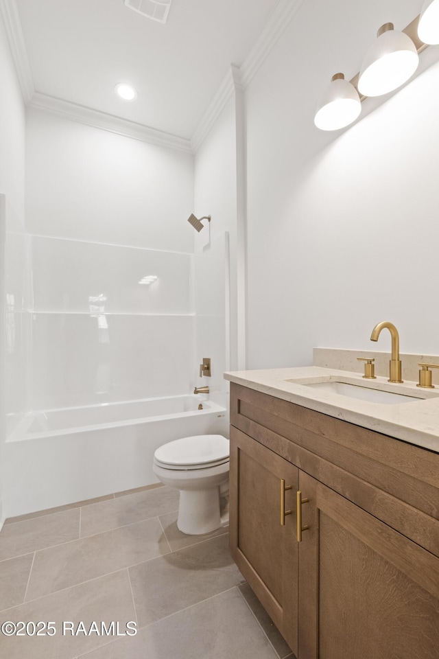 407 Sunshine Rise Dr, Broussard, LA 70518 - bathroom featuring crown molding, vanity, washtub / shower combination, and tile patterned floors