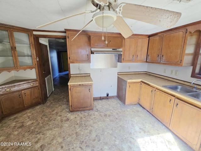 kitchen featuring ceiling fan and sink