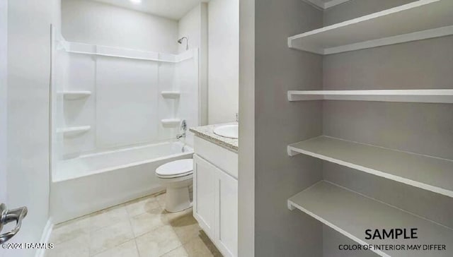 full bathroom with tile patterned floors, vanity, toilet, and shower / washtub combination