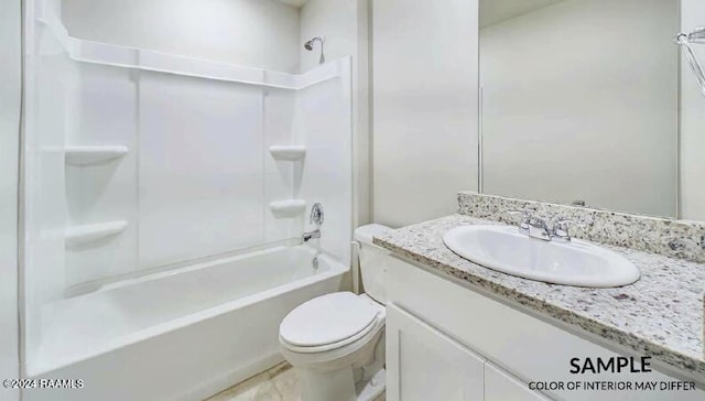 full bathroom featuring vanity, toilet, and tub / shower combination