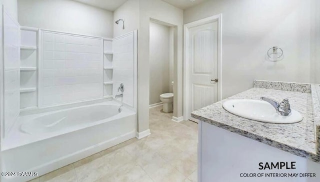 full bathroom featuring vanity, shower / bathtub combination, and toilet