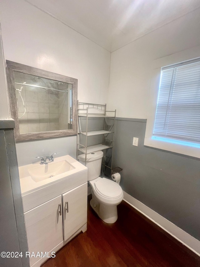 bathroom featuring hardwood / wood-style floors, vanity, and toilet
