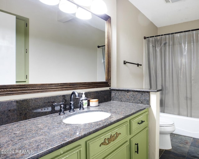 full bathroom featuring vanity, toilet, and shower / bathtub combination with curtain