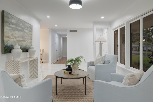 interior space with crown molding