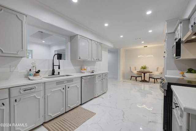 kitchen featuring dishwasher, stove, and sink