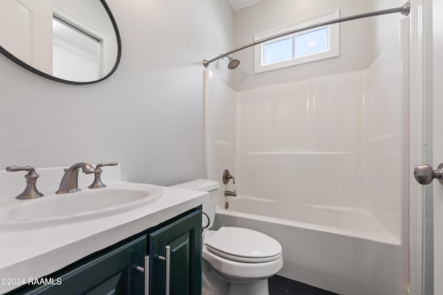 full bathroom with vanity, toilet, and bathing tub / shower combination