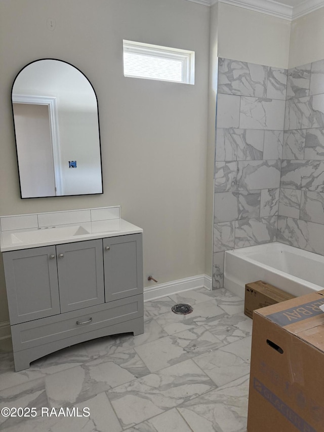 bathroom featuring vanity and ornamental molding