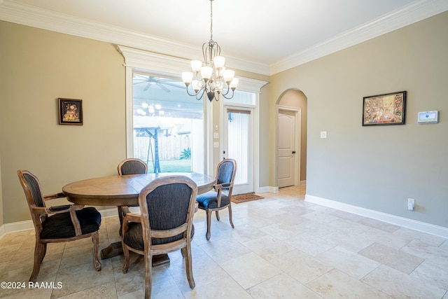 dining room featuring a chandelier and ornamental molding