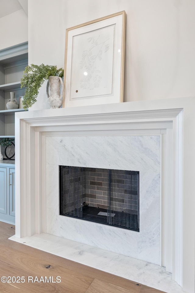 interior details featuring a premium fireplace