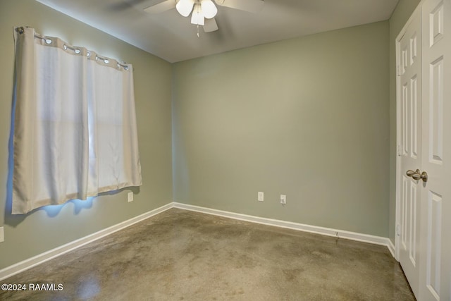 unfurnished bedroom with carpet and ceiling fan